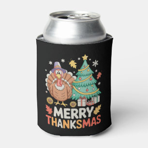 Merry Thanksmas Christmas Thanksgiving Turkey Xmas Can Cooler