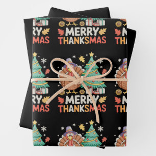 Merry Thanksmas Christmas Thanksgiving Turkey Xmas Wrapping Paper Sheet