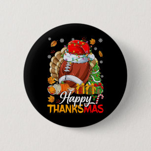 Merry Thanksmas Football Santa Hat Thanksgiving Ch 6 Cm Round Badge