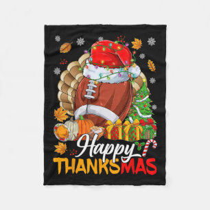 Merry Thanksmas Football Santa Hat Thanksgiving Ch Fleece Blanket