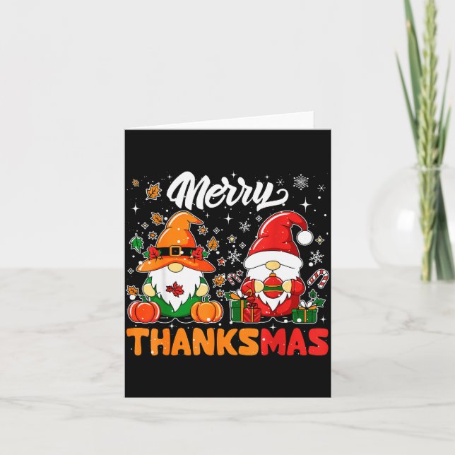 Merry Thanksmas Funny Fall Thanksgiving Santa Gnom Card (Front)