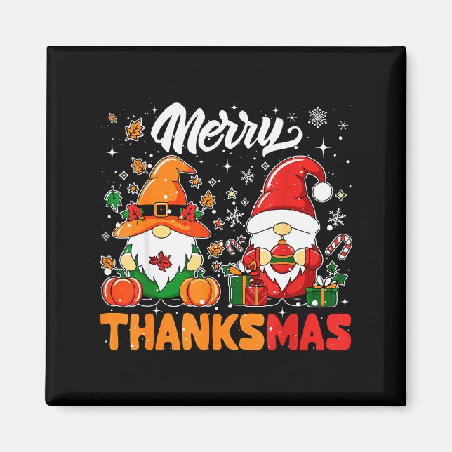 Merry Thanksmas Funny Fall Thanksgiving Santa Gnom Magnet (Front)