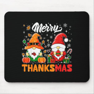 Merry Thanksmas Funny Fall Thanksgiving Santa Gnom Mouse Mat