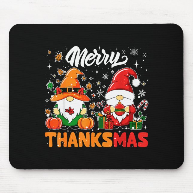 Merry Thanksmas Funny Fall Thanksgiving Santa Gnom Mouse Mat (Front)