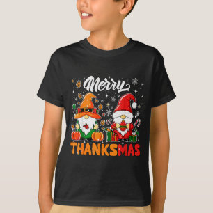 Merry Thanksmas Funny Fall Thanksgiving Santa Gnom T-Shirt