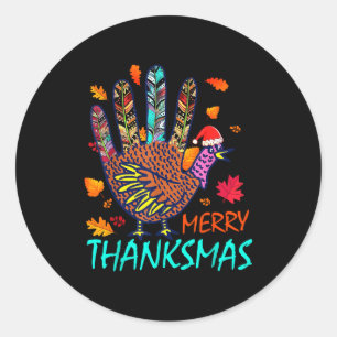 Merry Thanksmas Happy Thanksgiving Christmas Turke Classic Round Sticker