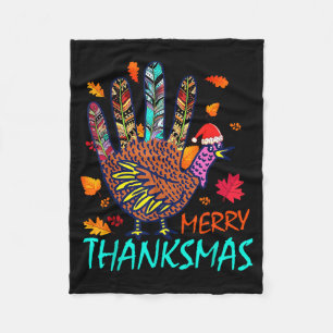 Merry Thanksmas Happy Thanksgiving Christmas Turke Fleece Blanket