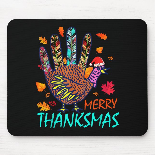 Merry Thanksmas Happy Thanksgiving Christmas Turke Mouse Mat (Front)