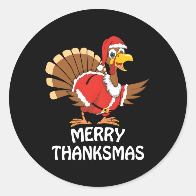 Merry Thanksmas Happy Thanksgiving Merry Classic Round Sticker (Front)