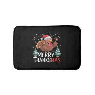 Merry Thanksmas Happy Thanksgiving Santa Turkey Es Bath Mat