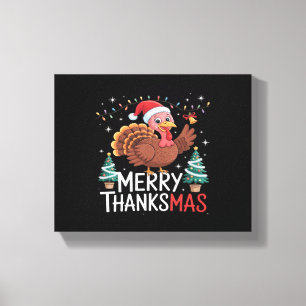 Merry Thanksmas Happy Thanksgiving Santa Turkey Es Canvas Print