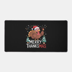 Merry Thanksmas Happy Thanksgiving Santa Turkey Es Desk Mat