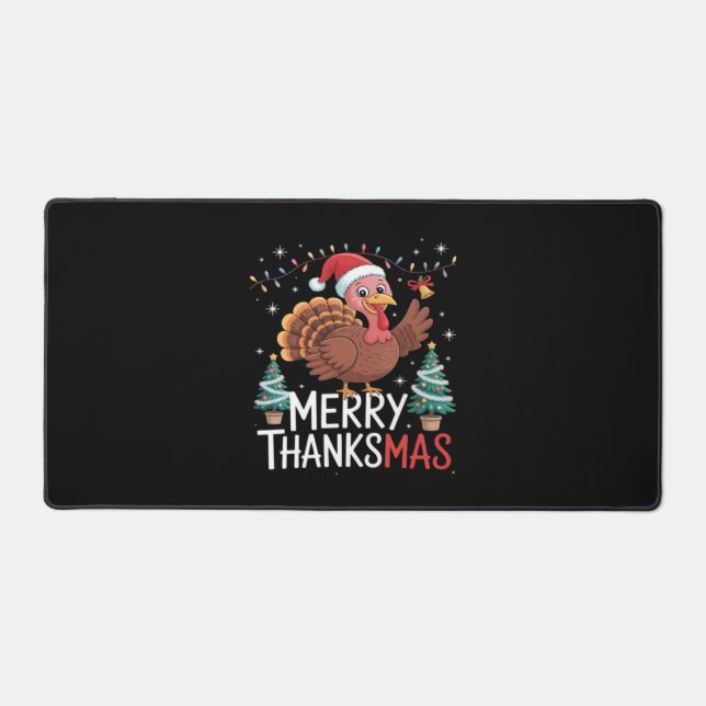 Merry Thanksmas Happy Thanksgiving Santa Turkey Es Desk Mat (Front)