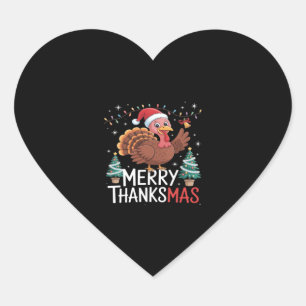 Merry Thanksmas Happy Thanksgiving Santa Turkey Es Heart Sticker