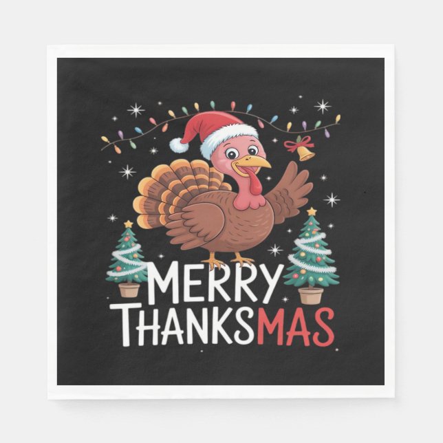 Merry Thanksmas Happy Thanksgiving Santa Turkey Es Napkin (Front)