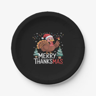 Merry Thanksmas Happy Thanksgiving Santa Turkey Es Paper Plate