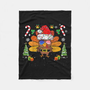 Merry Thanksmas Happy Thanksgiving Santa Turkey Xm Fleece Blanket