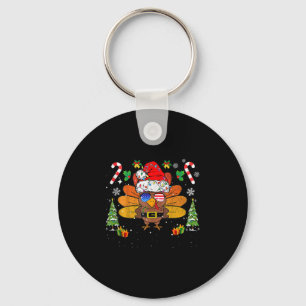 Merry Thanksmas Happy Thanksgiving Santa Turkey Xm Key Ring