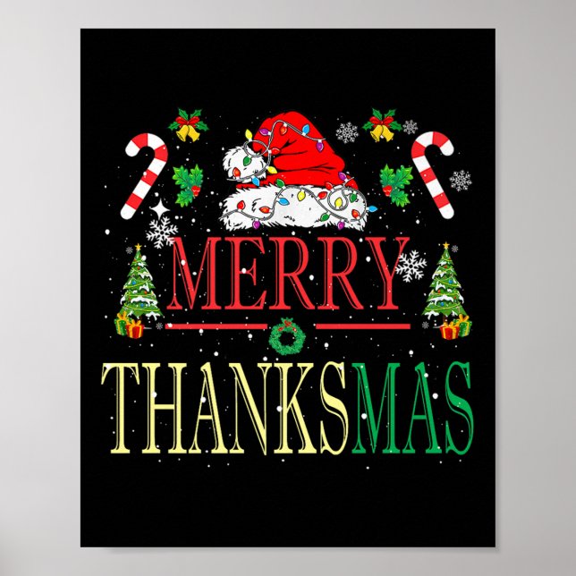 Merry Thanksmas Santa Hat Xmas Family Men Women Ki Poster (Front)