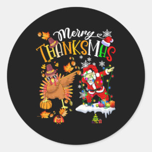 Merry Thanksmas Thanksgiving Christmas  Classic Round Sticker