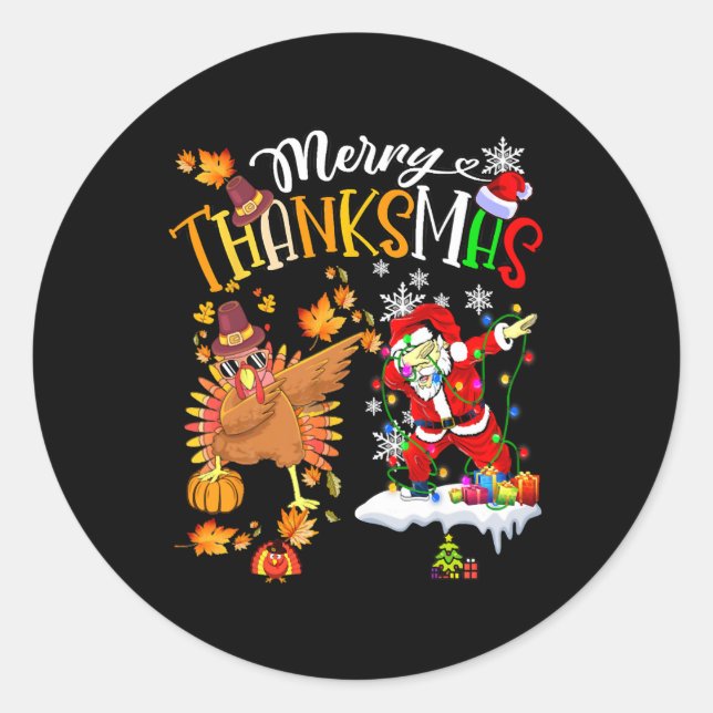 Merry Thanksmas Thanksgiving Christmas  Classic Round Sticker (Front)