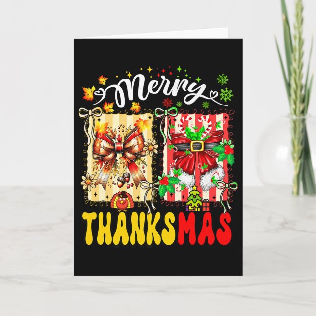 Merry Thanksmas Thanksgiving Christmas Coquette Bo Card (Front)