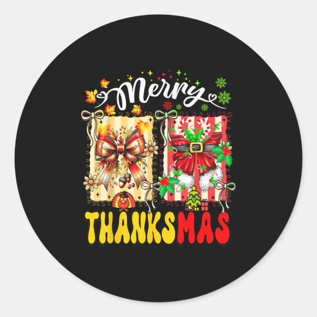 Merry Thanksmas Thanksgiving Christmas Coquette Bo Classic Round Sticker (Front)