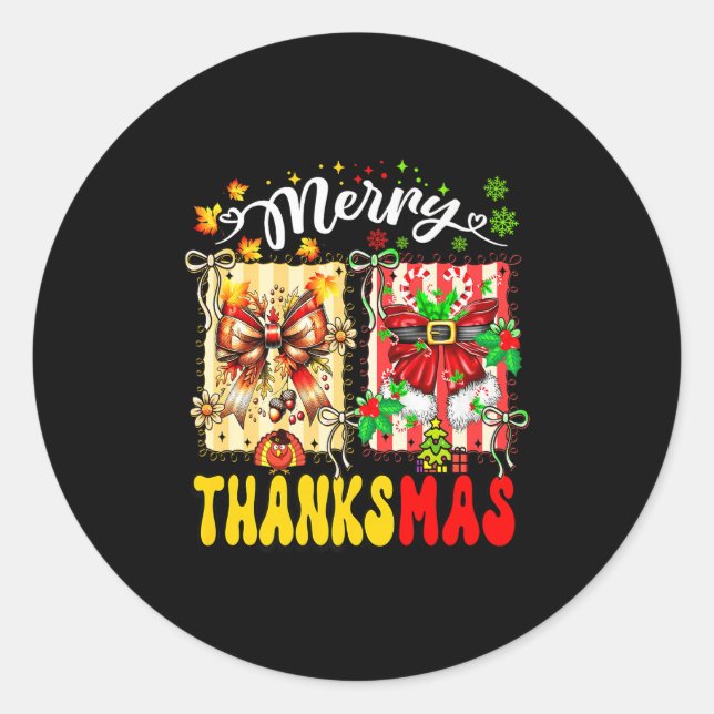 Merry Thanksmas Thanksgiving Christmas Coquette Bo Classic Round Sticker (Front)