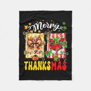 Merry Thanksmas Thanksgiving Christmas Coquette Bo Fleece Blanket