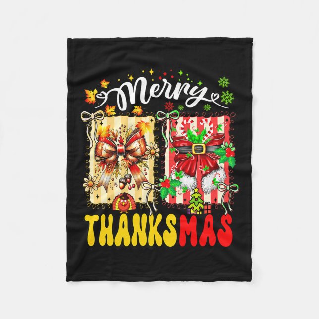 Merry Thanksmas Thanksgiving Christmas Coquette Bo Fleece Blanket (Front)