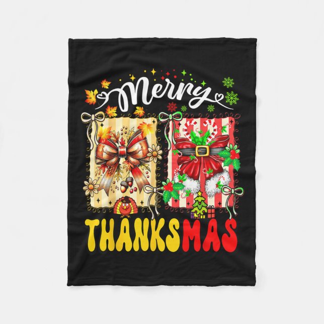 Merry Thanksmas Thanksgiving Christmas Coquette Bo Fleece Blanket (Front)
