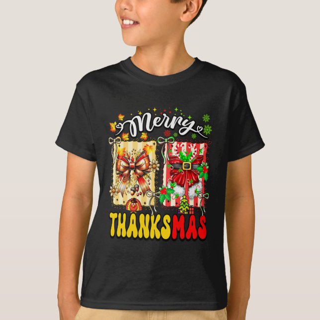 Merry Thanksmas Thanksgiving Christmas Coquette Bo T-Shirt (Front)