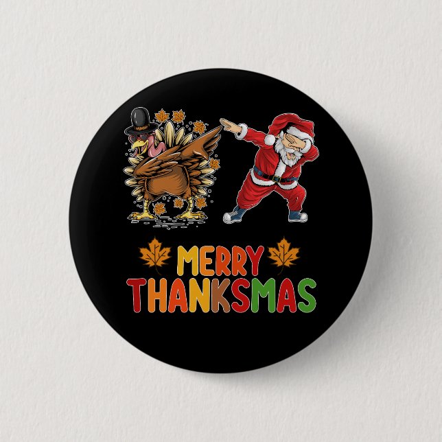 Merry Thanksmas Thanksgiving Fall Christmas Season 6 Cm Round Badge (Front)