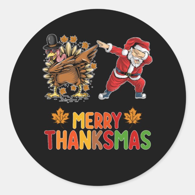 Merry Thanksmas Thanksgiving Fall Christmas Season Classic Round Sticker (Front)