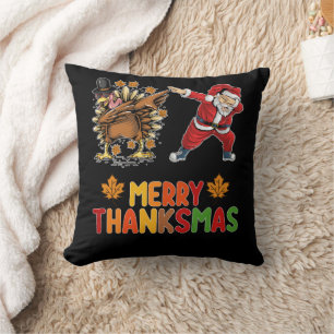 Merry Thanksmas Thanksgiving Fall Christmas Season Cushion