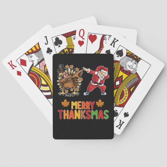 Merry Thanksmas Thanksgiving Fall Christmas Season Playing Cards (Back)