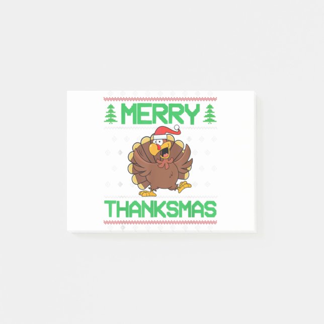 Merry thanksmas thanksgiving turkey ugly christmas post-it notes (Front)