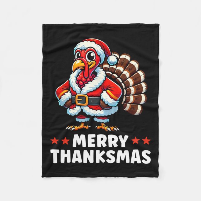 Merry Thanksmas Thanksgiving Turkey Xmas Funny  Fleece Blanket (Front)