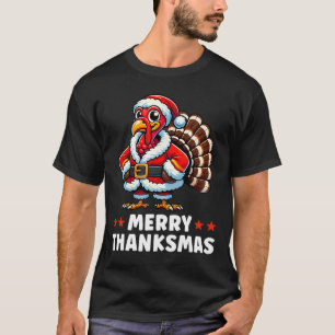 Merry Thanksmas Thanksgiving Turkey Xmas Funny T-Shirt