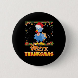 Merry Thanksmas Turkey Santa Elf Thanksgiving Chri 6 Cm Round Badge