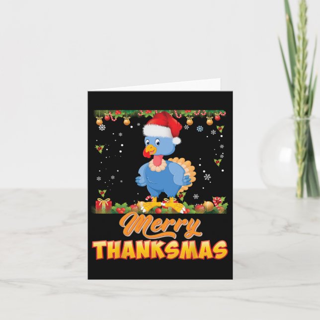 Merry Thanksmas Turkey Santa Elf Thanksgiving Chri Card (Front)