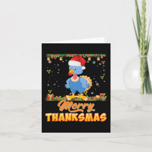 Merry Thanksmas Turkey Santa Elf Thanksgiving Chri Card