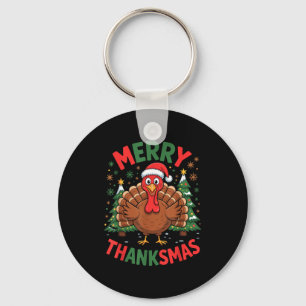Merry Thanksmas Turkey Santa Hat Christmas Tree Fa Key Ring