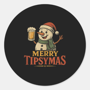 Merry Tipsymas Funny Vintage Snowman Holiday Desig Classic Round Sticker