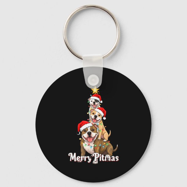 Merry Tmas Tbull Christmas Theme For Festive Dog L Key Ring (Front)