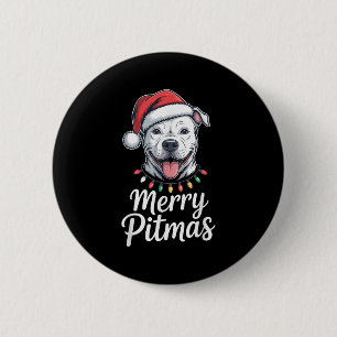 Merry Tmas Tbull Dog Christmas Lights Santa Hat Sh 6 Cm Round Badge