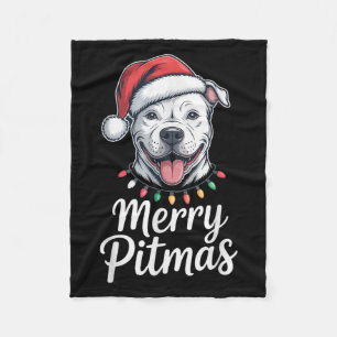 Merry Tmas Tbull Dog Christmas Lights Santa Hat Sh Fleece Blanket