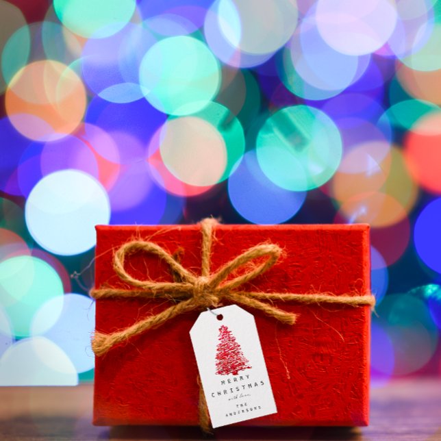 Merry To Holiday Christmas Tree Red  Black White Gift Tags (Merry To Holiday Christmas Tree Red Black White Gift Tags )