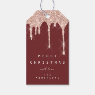 Merry To Holiday Gift Glitter Drip Spark Burgundy Tags