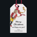 Merry To Holiday Gift Happy New Year Nutcracker Gift Tags<br><div class="desc">Contemporary personalised chic holiday gift tags decorated with a whimsy fabric ribbon and pinecone.
On the background,  you can write down to whom is dedicated to this tag.
florenceK design</div>